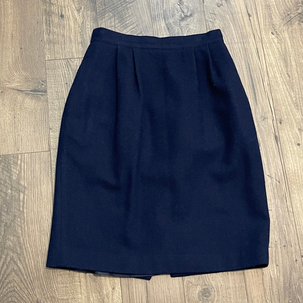 Amanda Smith Petites Navy Blue Recycled Wool Blend Pencil Skirt Size 6P Made USA